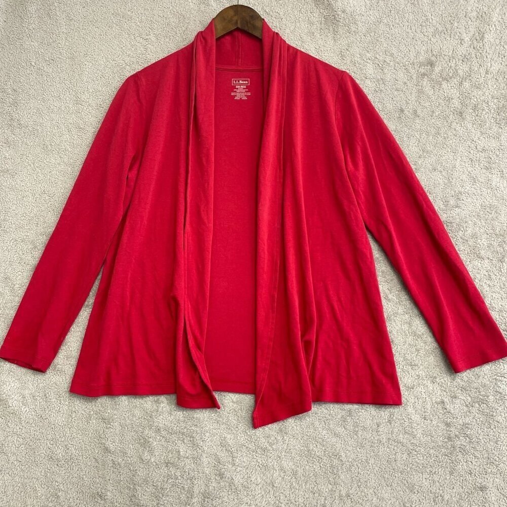 L.L.Bean Women's Size S Cardigan Red Supima Cotton Open Front